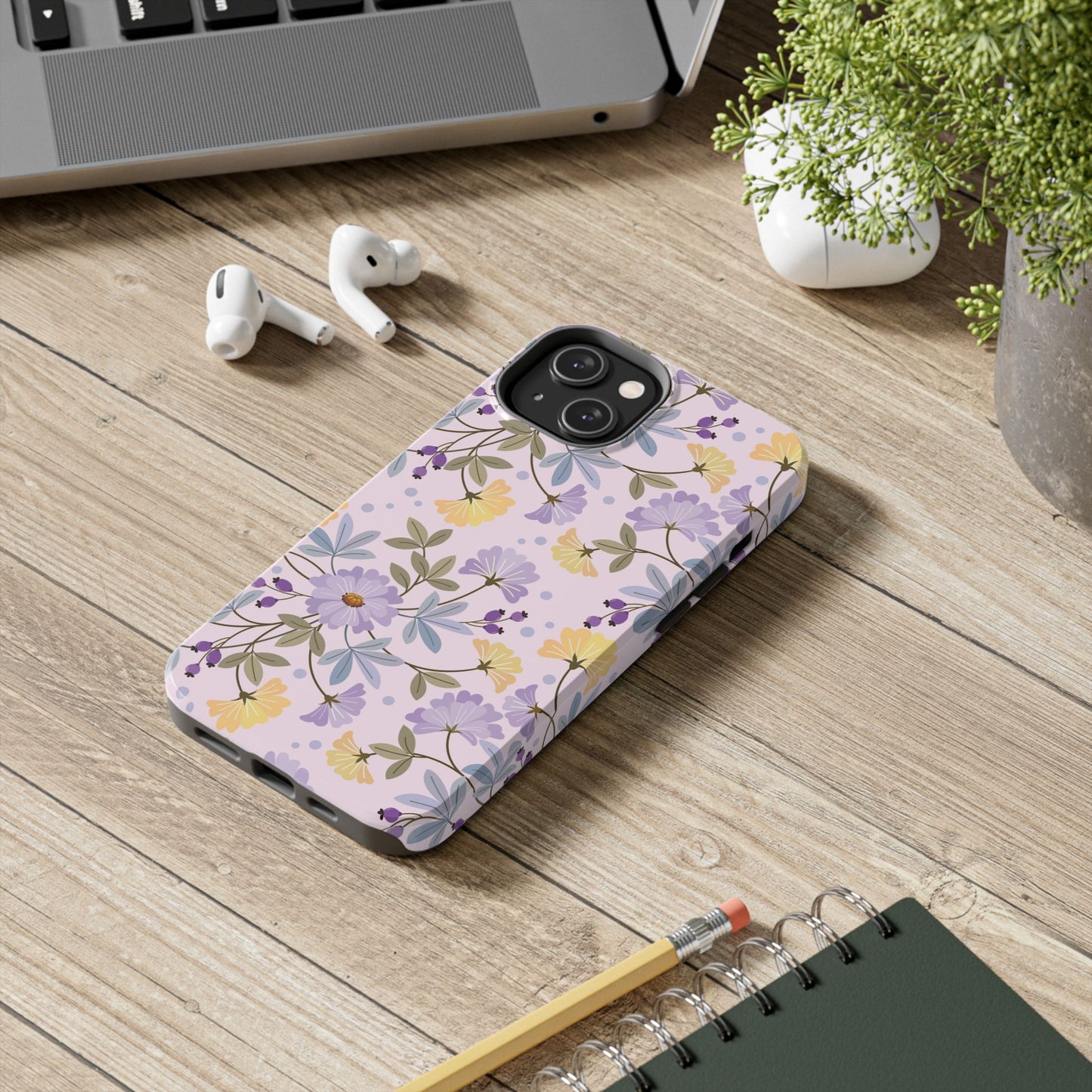 Blooming yellow and purple flowers Tough Phone Cases