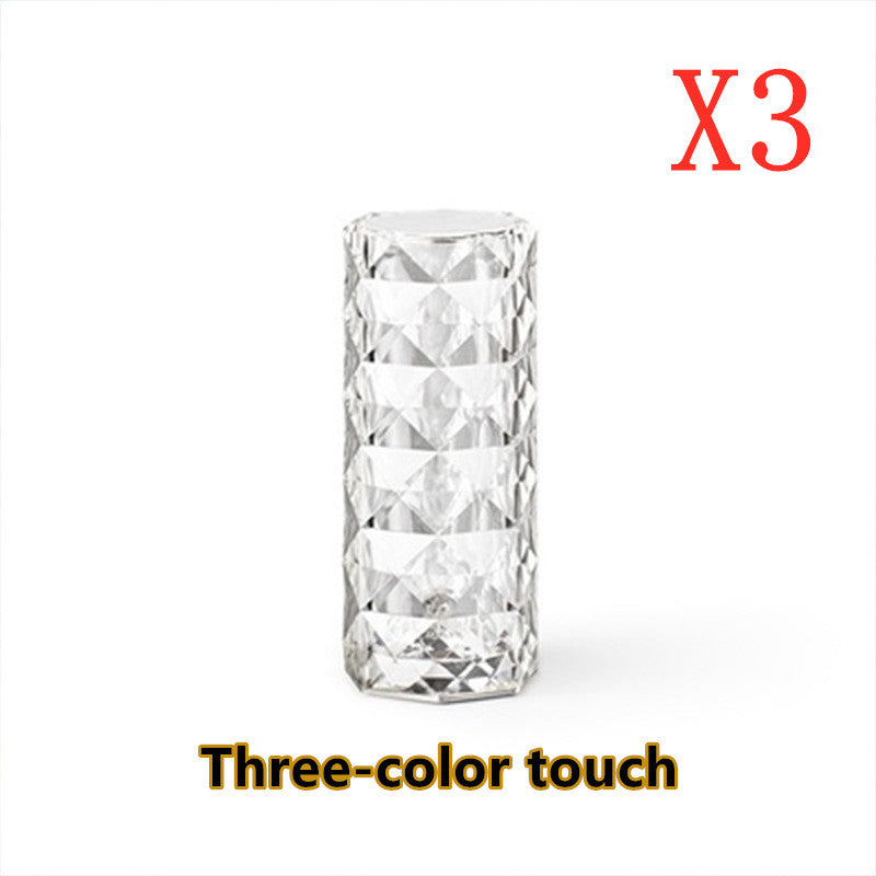 Nordic Crystal Lamp USB Table Lamps Bedroom Touch Dimming Atmosphere Diamond Night Light Rose Projector Lamp Decor White 3colors 3pcs USB