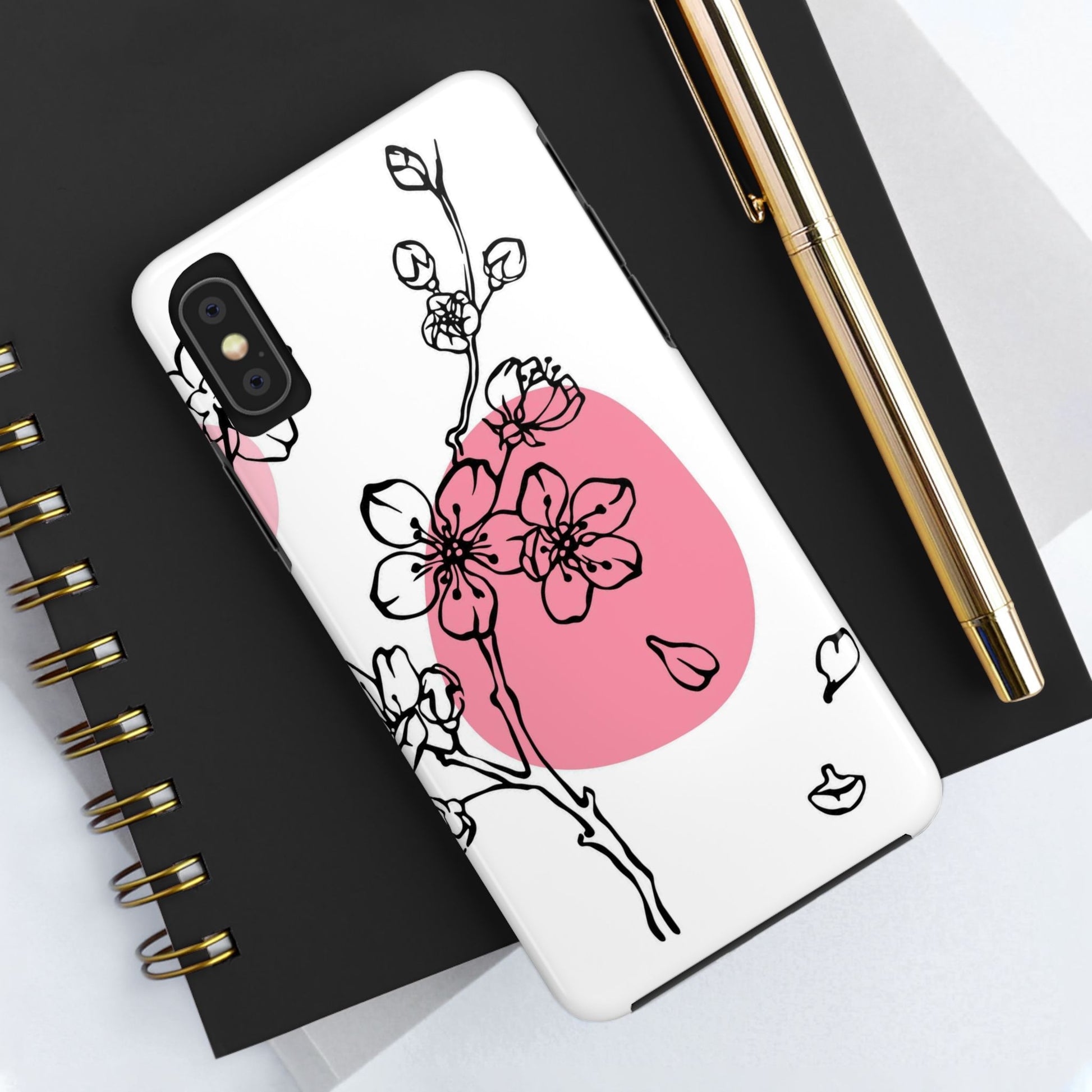 Spring blossom monochrome line art floral Tough Phone Cases