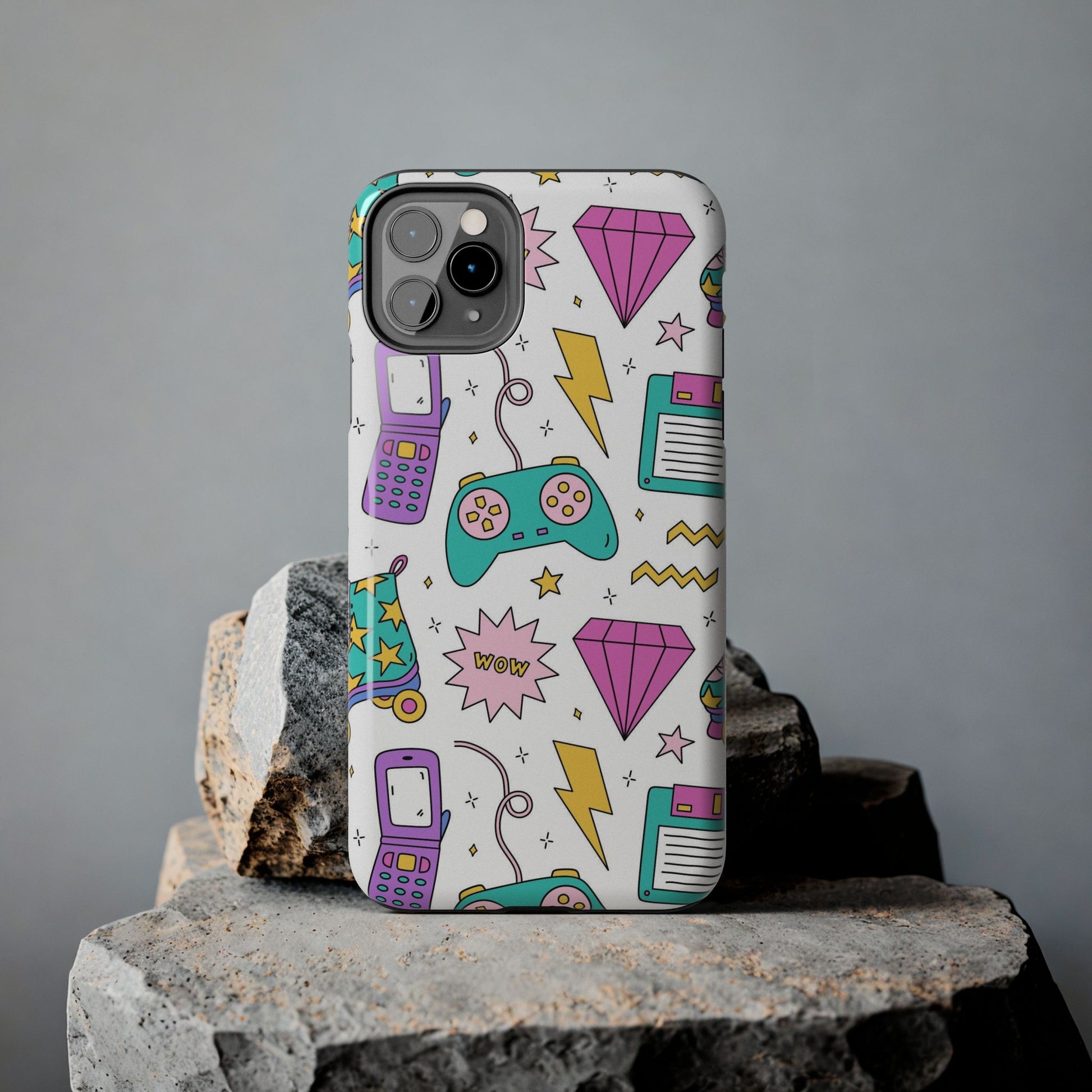 Bright seamless pattern with items from the nineties Tough Phone Cases