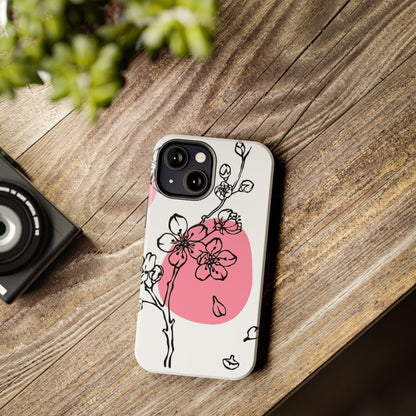 Spring blossom monochrome line art floral Tough Phone Cases