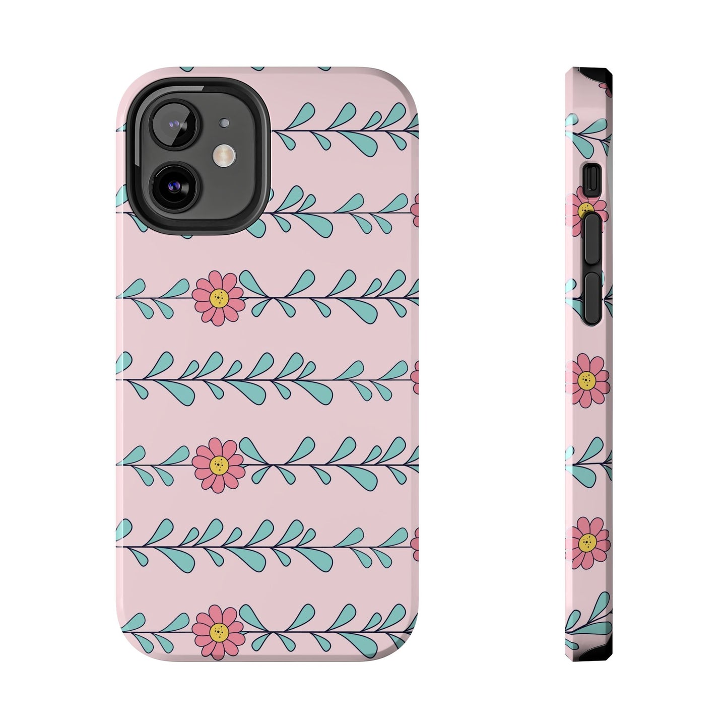 Seamless pattern pink flowers leaves Tough Phone Cases iPhone 12 Mini