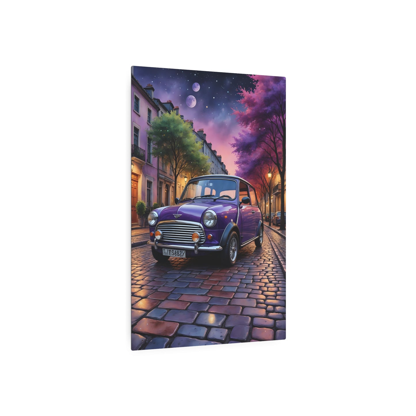 Purple Dream Under a Starlit Parisian Sky Metal Art Sign