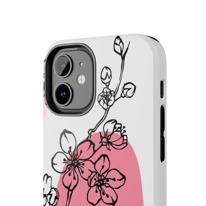 Spring blossom monochrome line art floral Tough Phone Cases