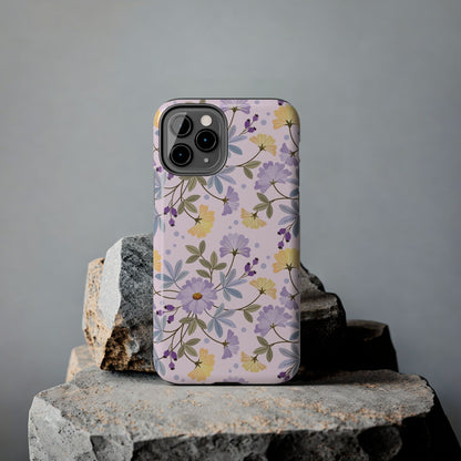 Blooming yellow and purple flowers Tough Phone Cases