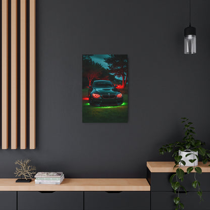 Twilight Elegance: BMW in Neon Glow Metal Art Sign