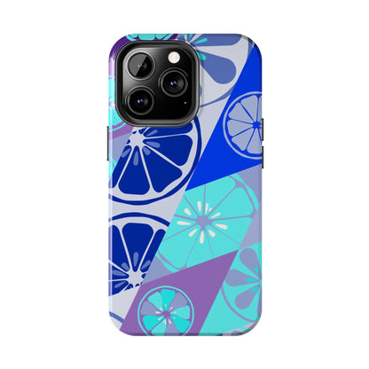 Texture blue with a pattern of lemons limes Tough Phone Cases