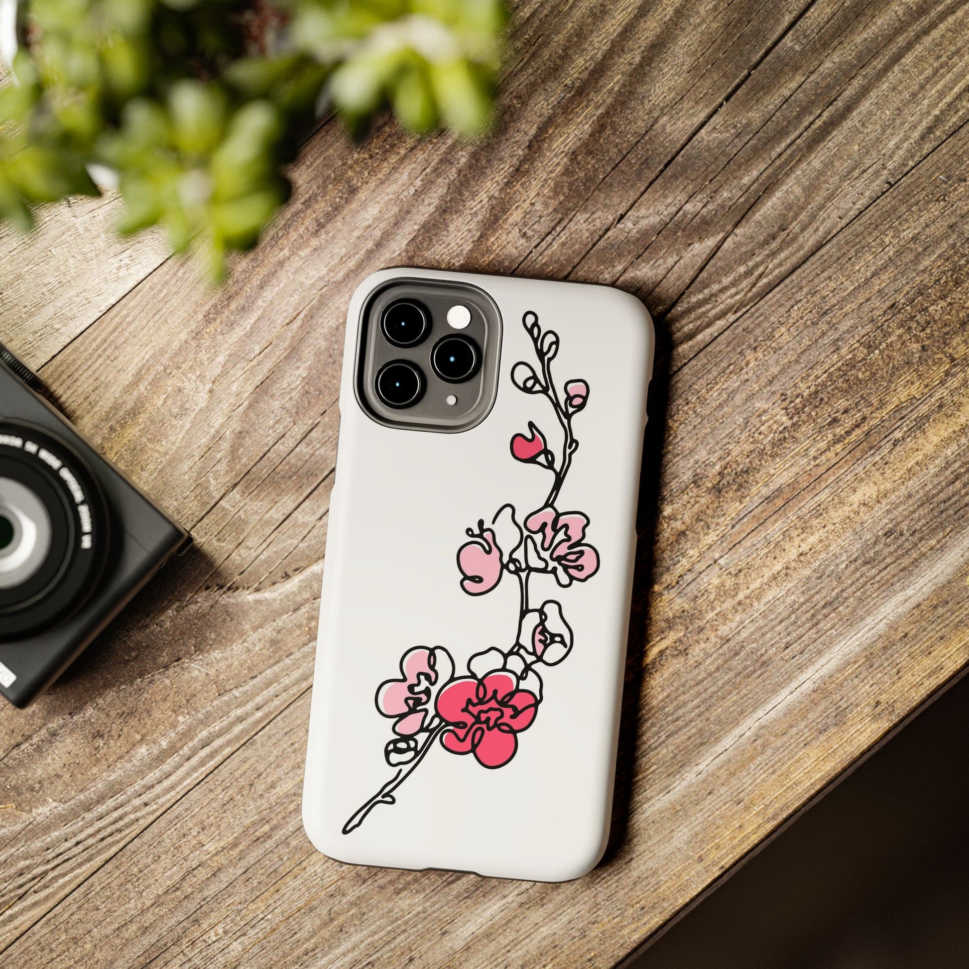 Cherry blossom single line art with abstract pink Tough Phone Cases