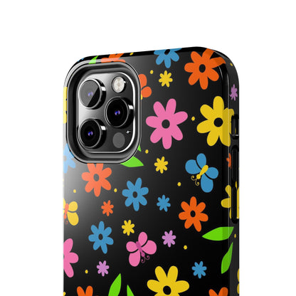 Cute pattern with simple flowers and butterflies. Tough Phone Cases