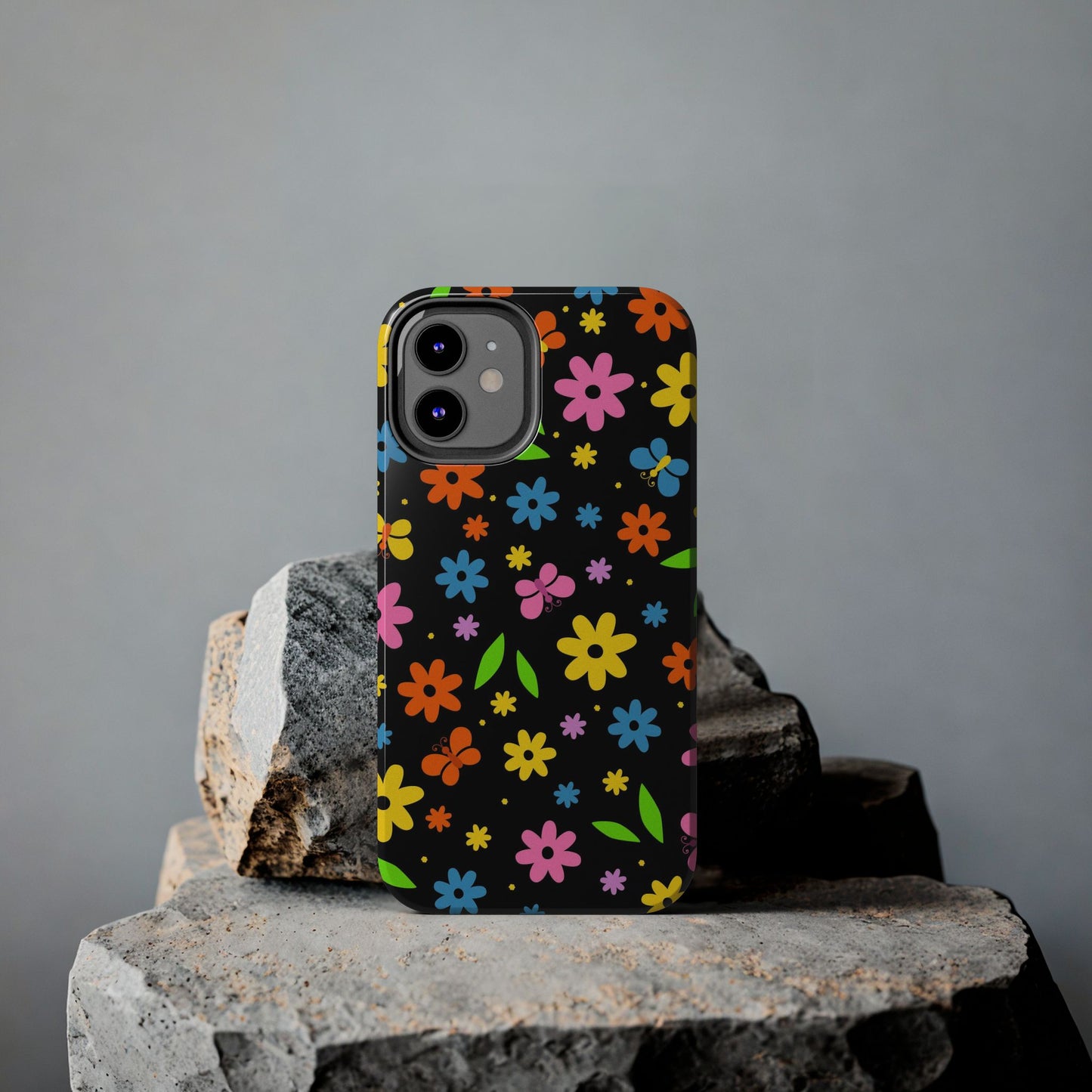 Cute pattern with simple flowers and butterflies. Tough Phone Cases