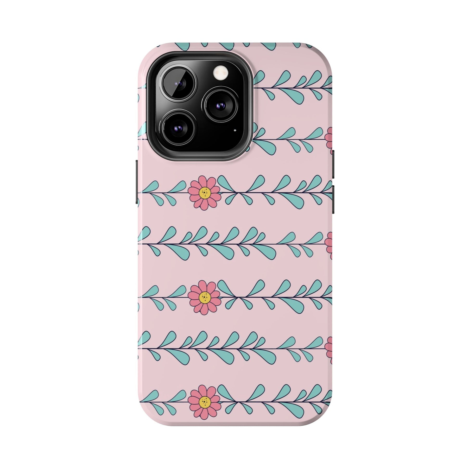 Seamless pattern pink flowers leaves Tough Phone Cases