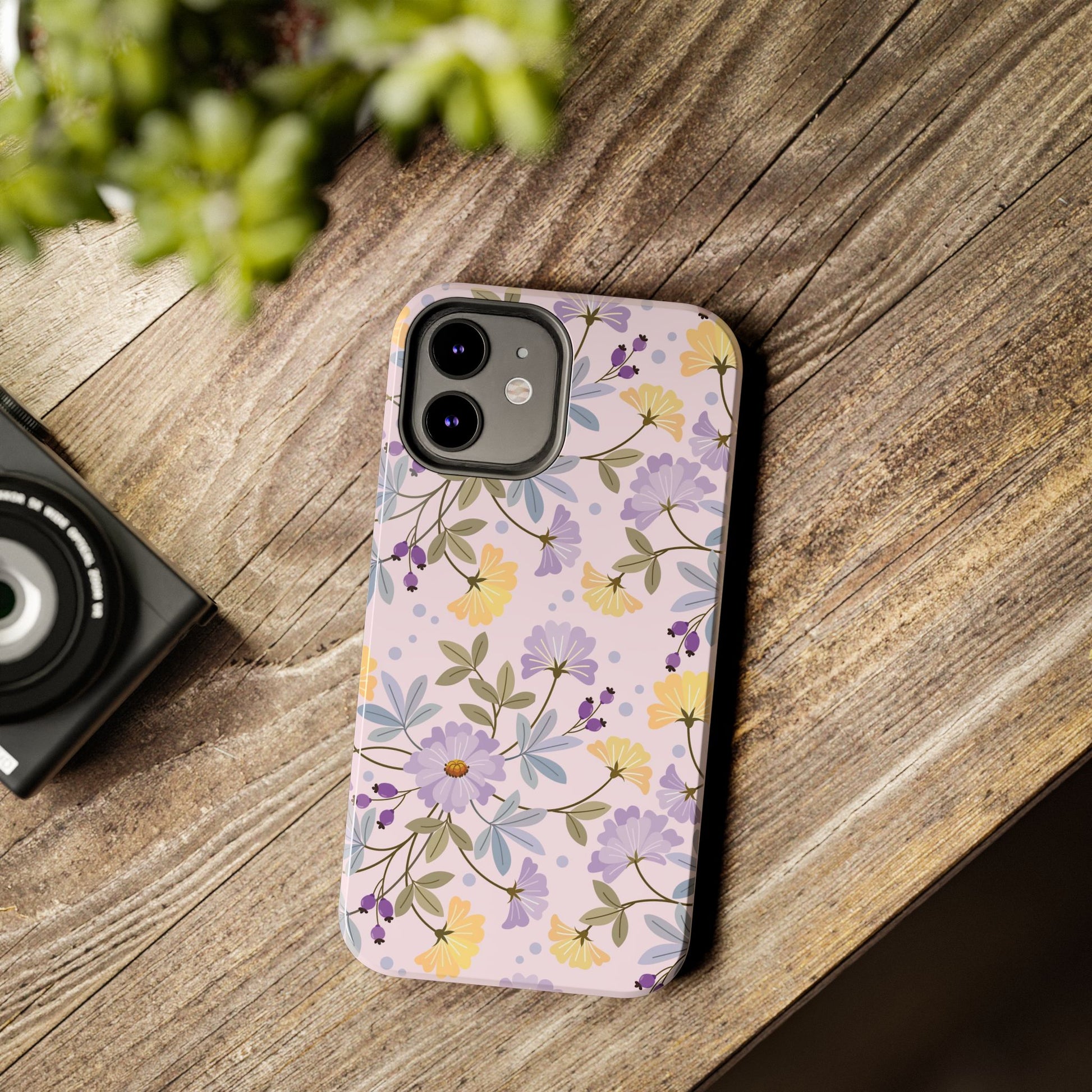 Blooming yellow and purple flowers Tough Phone Cases