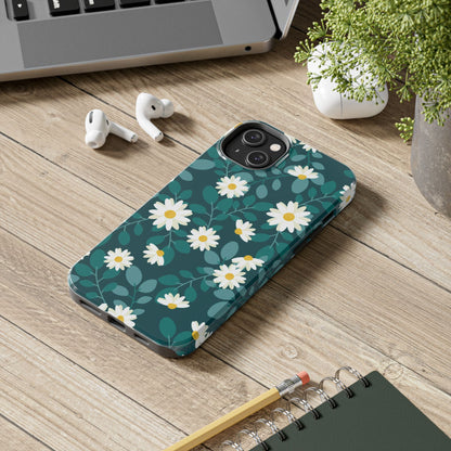 cute white daisy flower flat style seamless pattern Tough Phone Cases