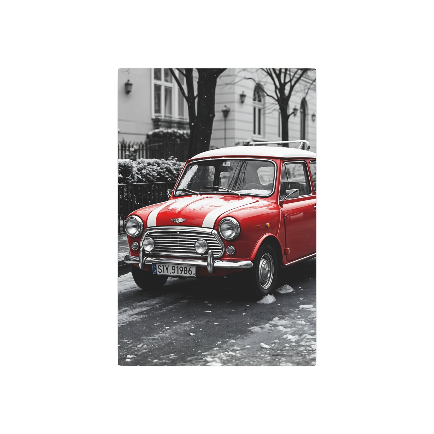 Classic Red Mini Cooper Metal Sign - Vintage Car Wall Art for Automobile Enthusiasts