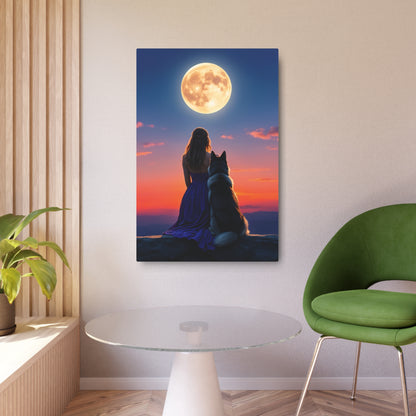 Moonlit Serenity: Enchanted Evening with Nature's Companion metal sign