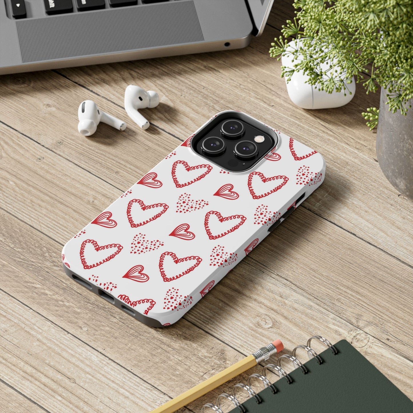 Cute hand drawn Valentine's hearts seamless pattern. Tough Phone Cases