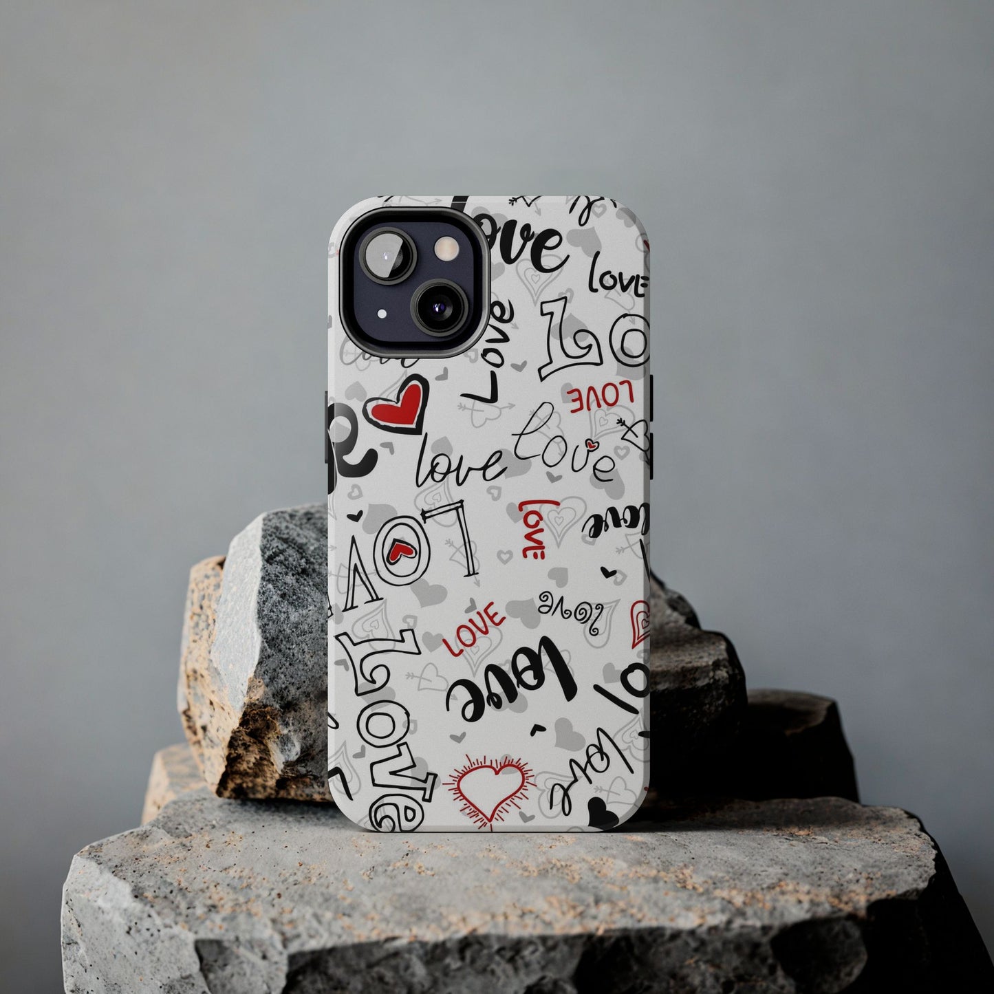 hearts with the words love Tough Phone Cases