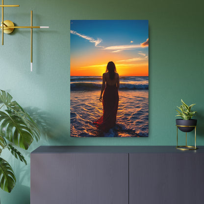 Stunning Sunset Beach Photography: Reflecting Beauty and Serenity Metal Art Sign 24" x 36" (Vertical) 0.12''