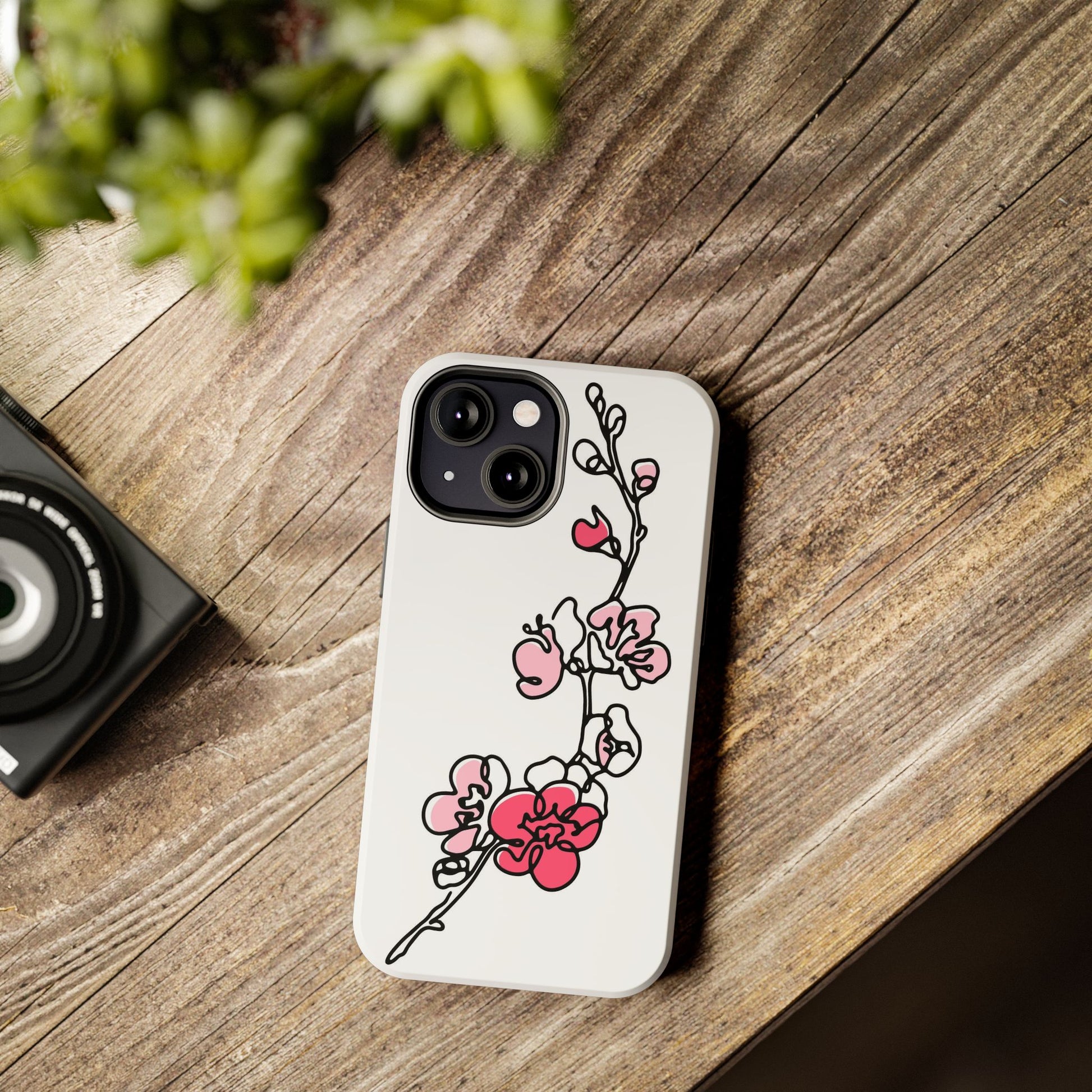 Cherry blossom single line art with abstract pink Tough Phone Cases