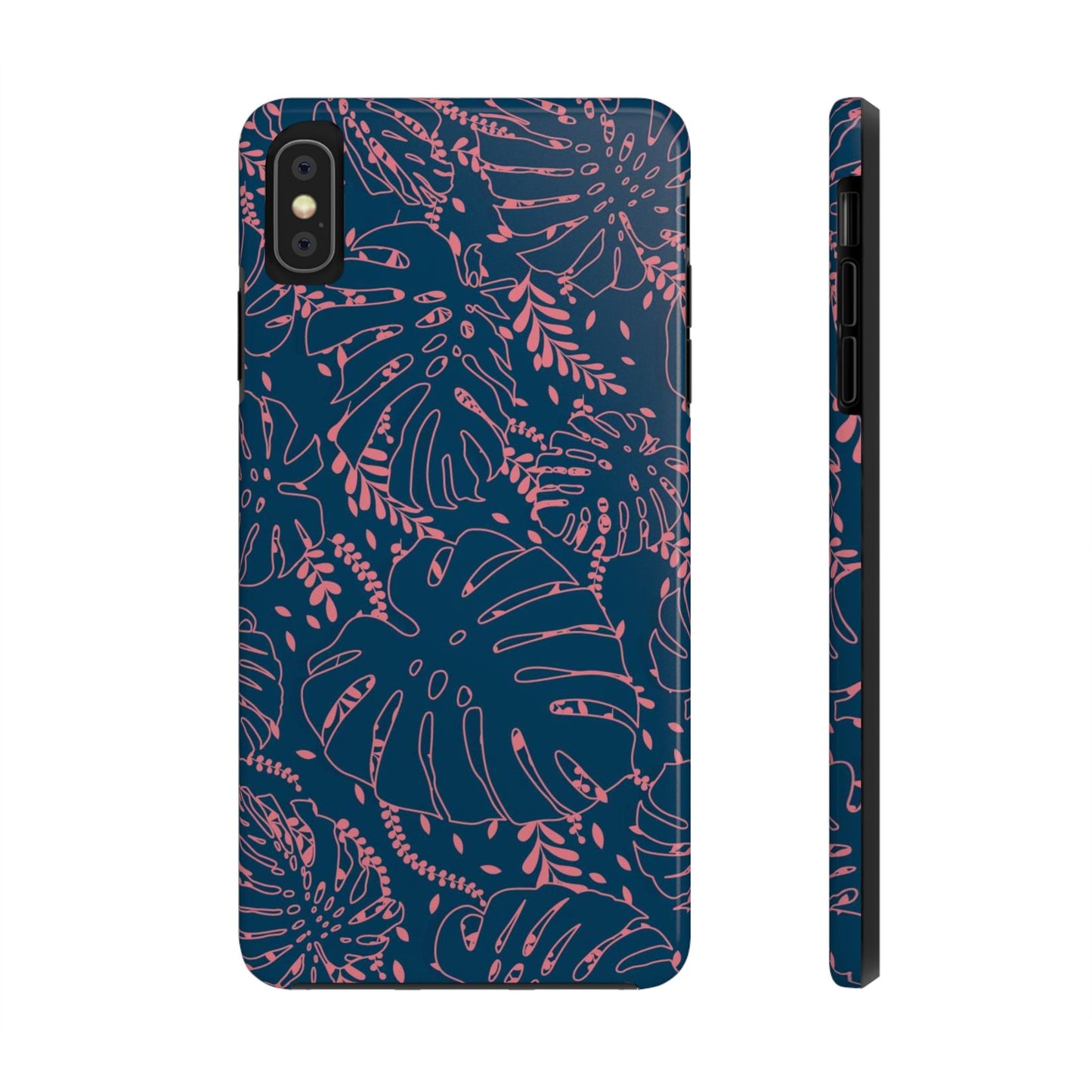 Dark Blue Leaves Tough Phone Cases iPhone XS MAX