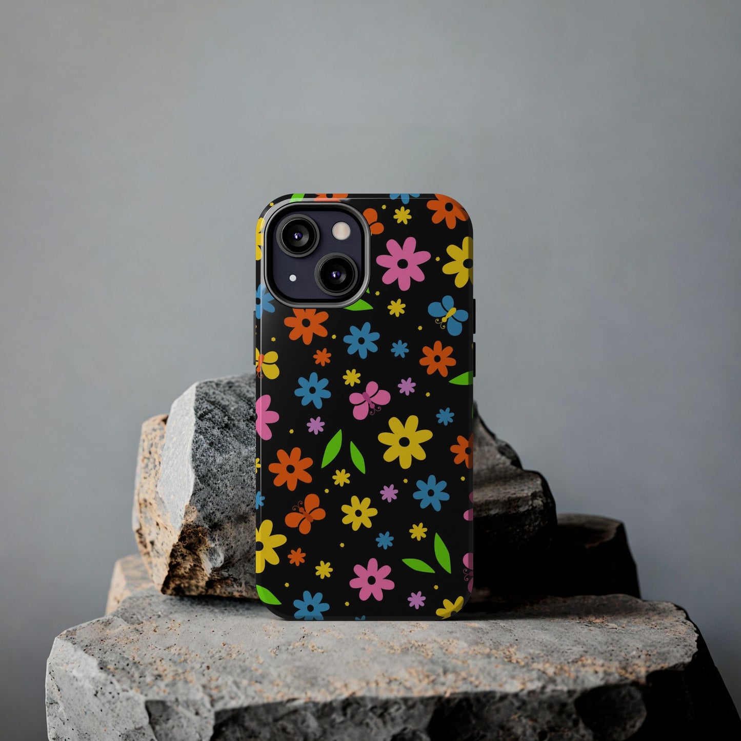 Cute pattern with simple flowers and butterflies. Tough Phone Cases