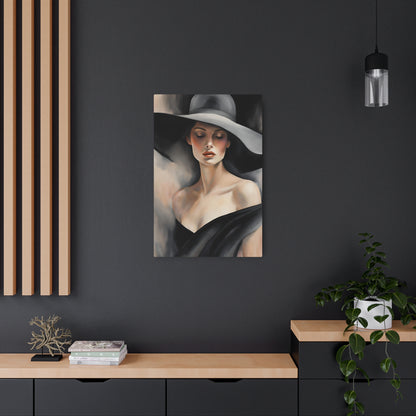 Elegant Modern Portrait Art: Woman with Hat – Timeless Beauty in Oil Painting Metal Art Sign