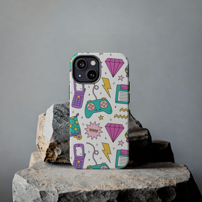 Bright seamless pattern with items from the nineties Tough Phone Cases