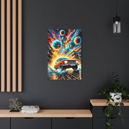 Cosmic Velocity: The Red Lada’s Cosmic Journey Metal Art Sign