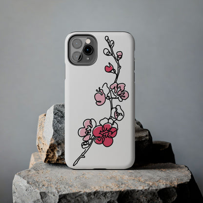 Cherry blossom single line art with abstract pink Tough Phone Cases