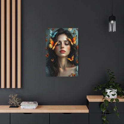 Ethereal Beauty: Woman Surrounded by Colorful Butterflies | Stunning Artwork Metal Art Sign