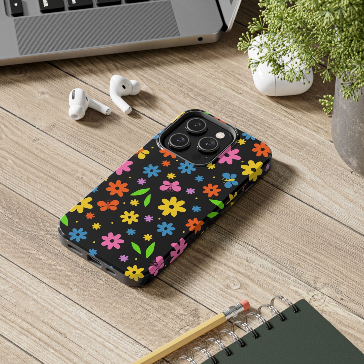 Cute pattern with simple flowers and butterflies. Tough Phone Cases