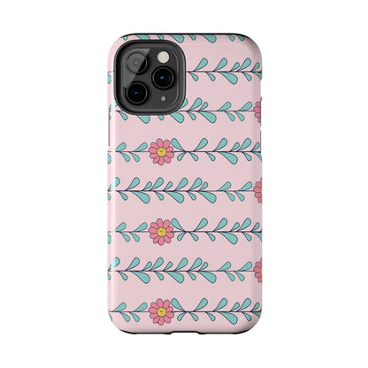 Seamless pattern pink flowers leaves Tough Phone Cases