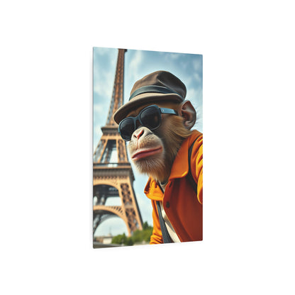 Chic Chimp in the City of Lights: A Whimsical Ode to Urban Adventure Metal Art Sign