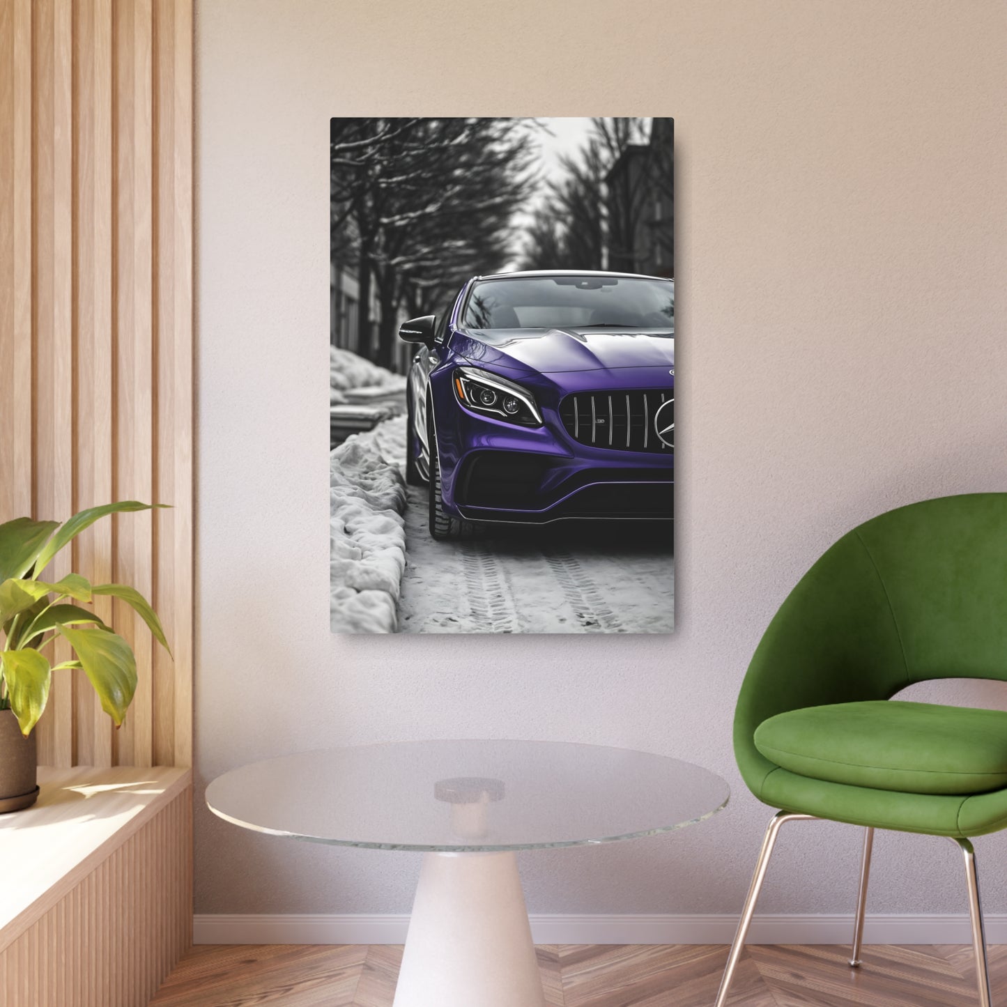 Luxury in Motion: Purple Mercedes-Benz Metal Sign Artwork