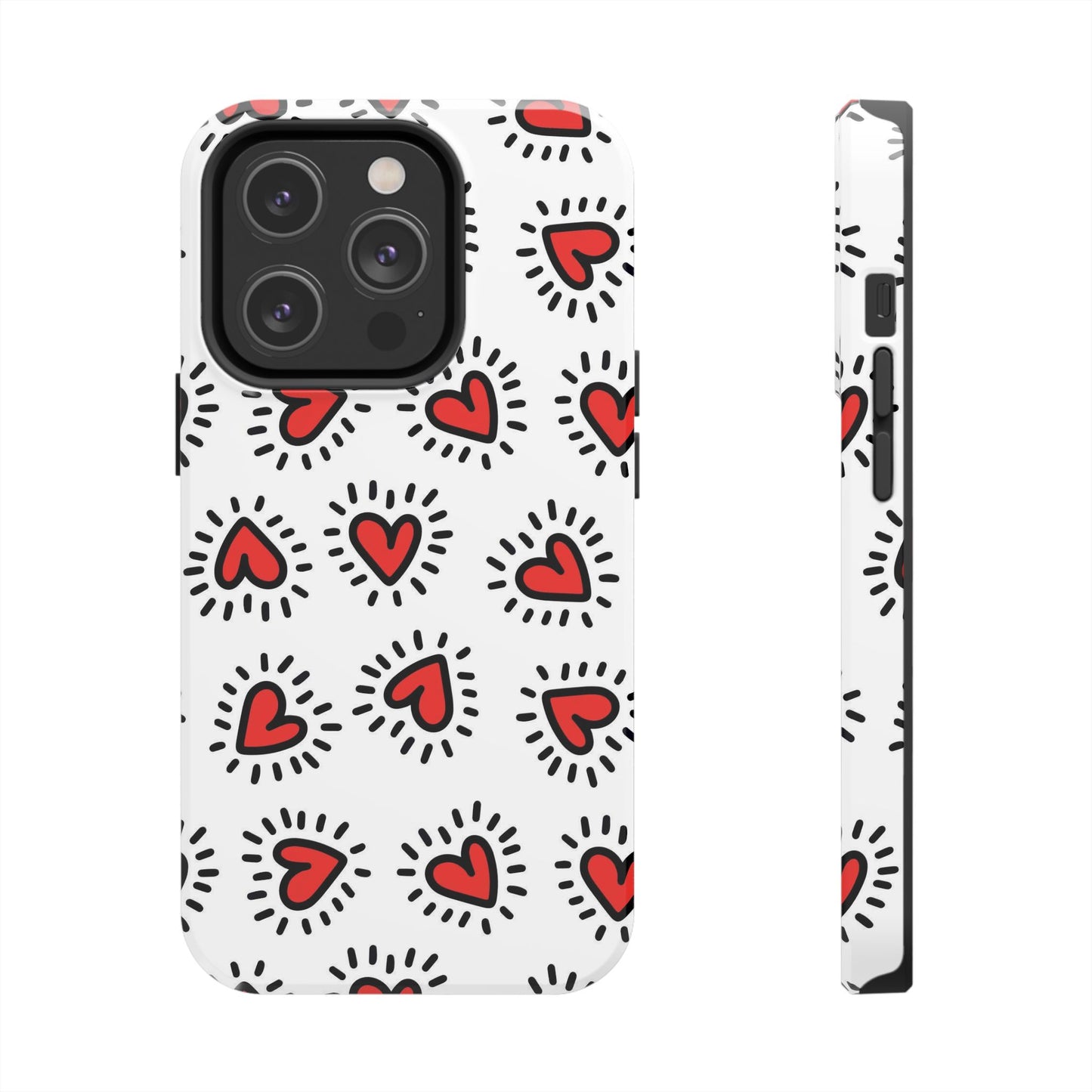 seamless pattern of Red hearts Tough Phone Cases iPhone 14 Pro