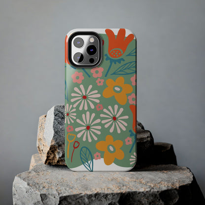 flowers in trendy retro Tough Phone Cases