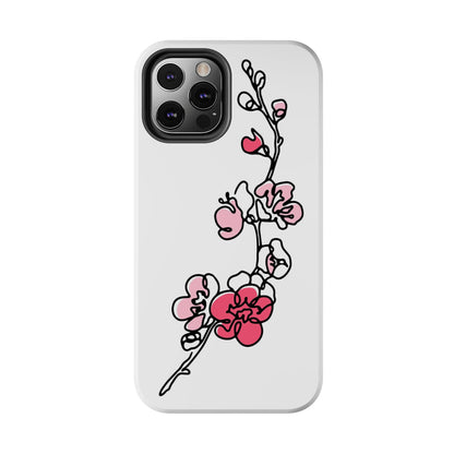 Cherry blossom single line art with abstract pink Tough Phone Cases