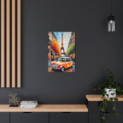 Parisian Charm: Mini Cooper in Autumn Glow Metal Art Sign