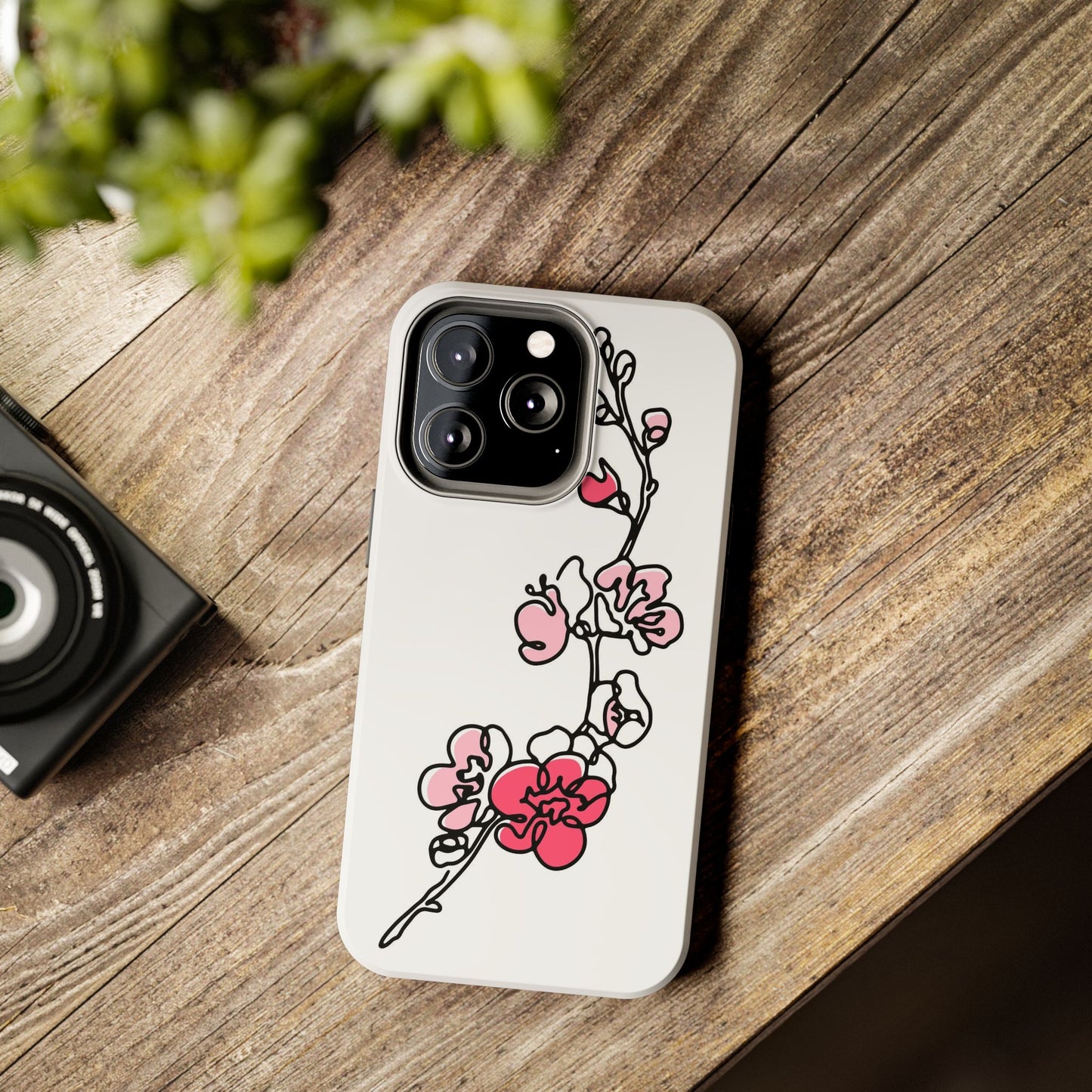 Cherry blossom single line art with abstract pink Tough Phone Cases