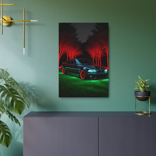 Illuminated Elegance: BMW in Red and Green Metal Art Sign 20″ x 30″ (Vertical) 0.12''