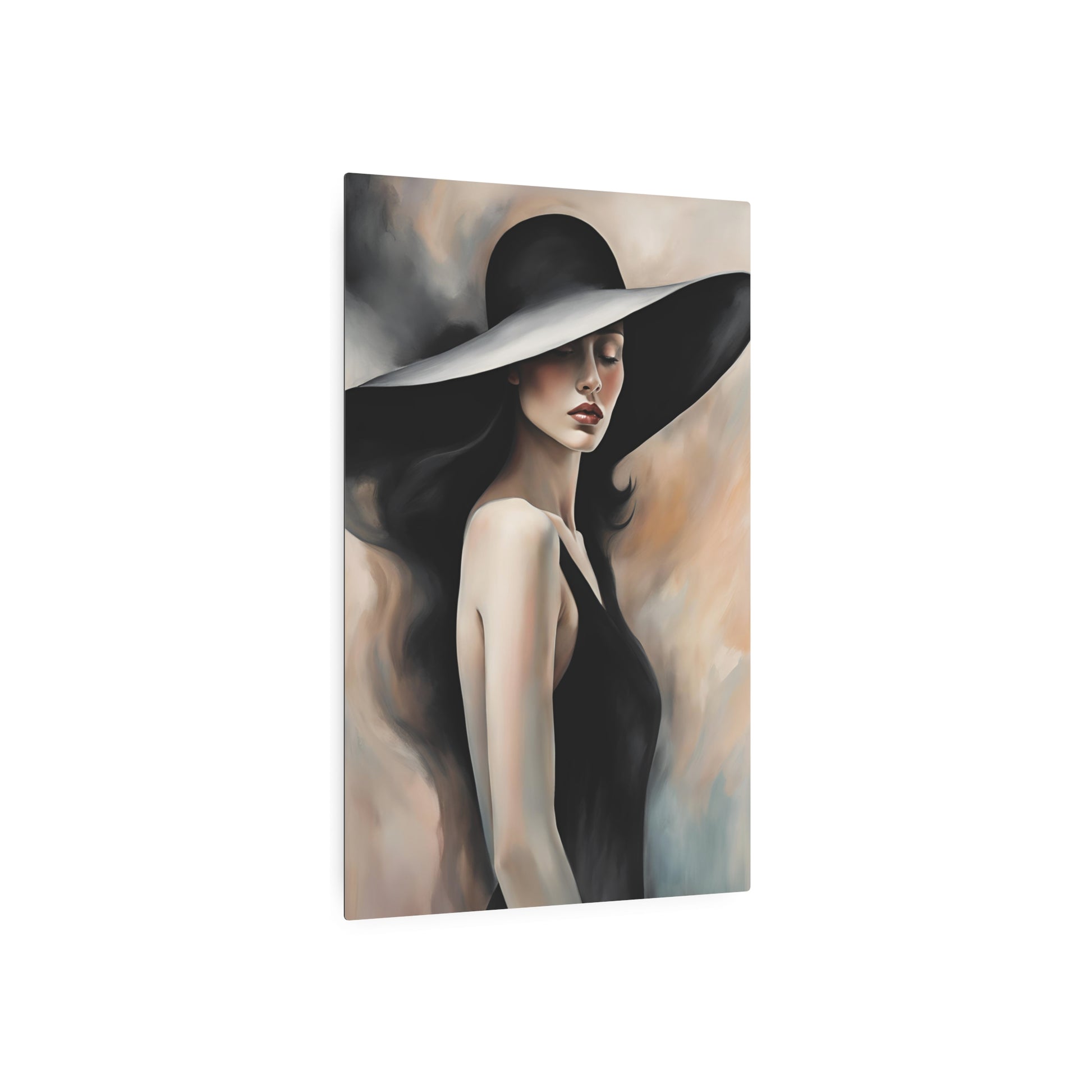 Elegance in Simplicity: Captivating Black and White Hat Art Metal Art Sign