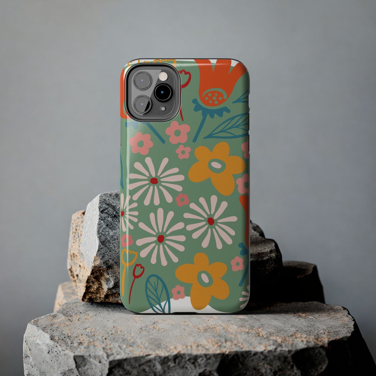 flowers in trendy retro Tough Phone Cases