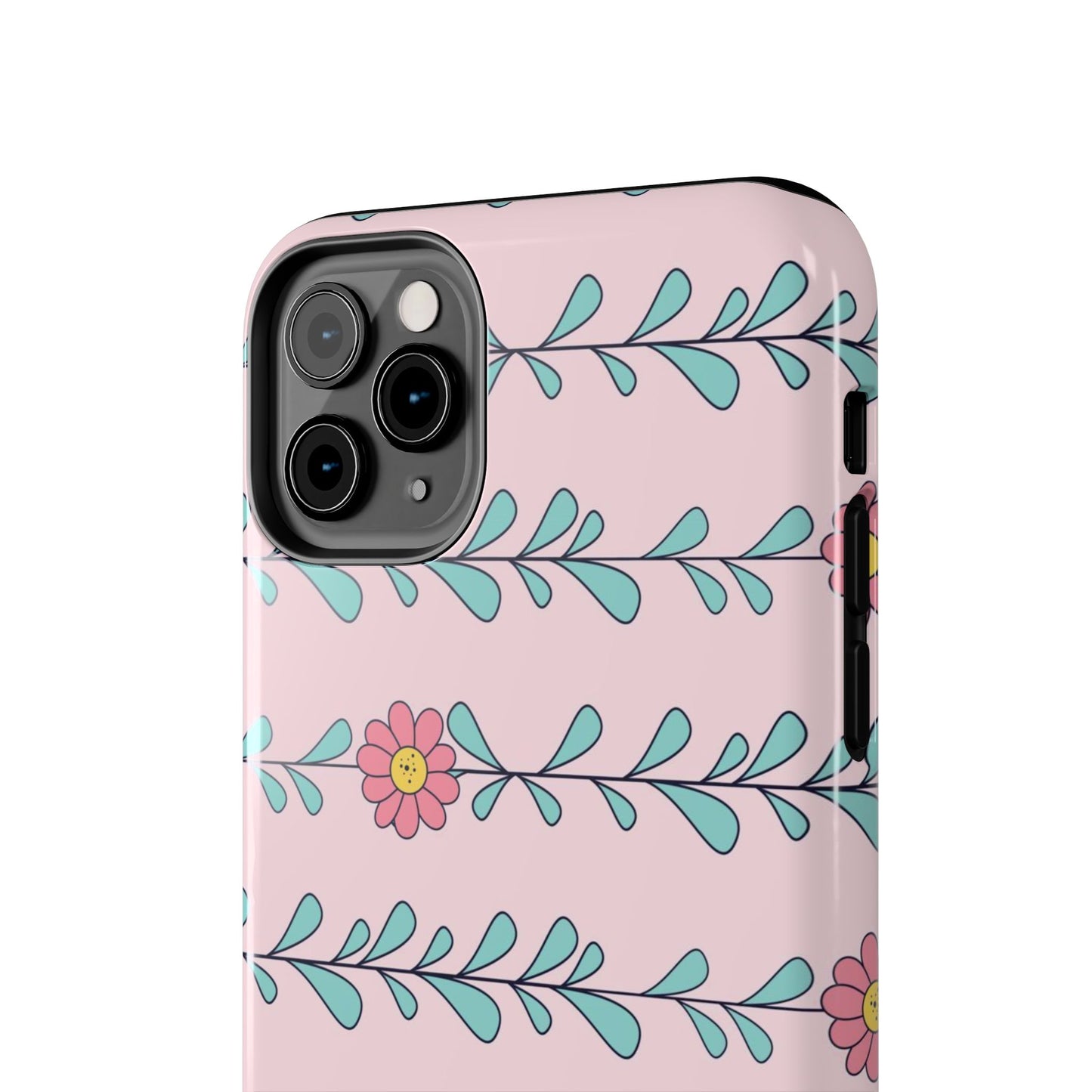 Seamless pattern pink flowers leaves Tough Phone Cases