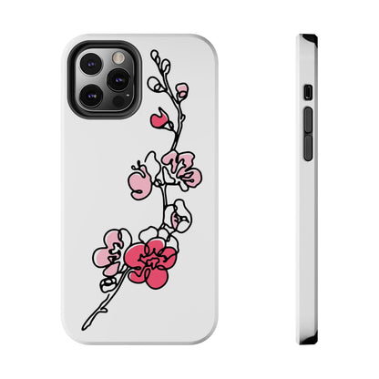 Cherry blossom single line art with abstract pink Tough Phone Cases iPhone 12 Pro