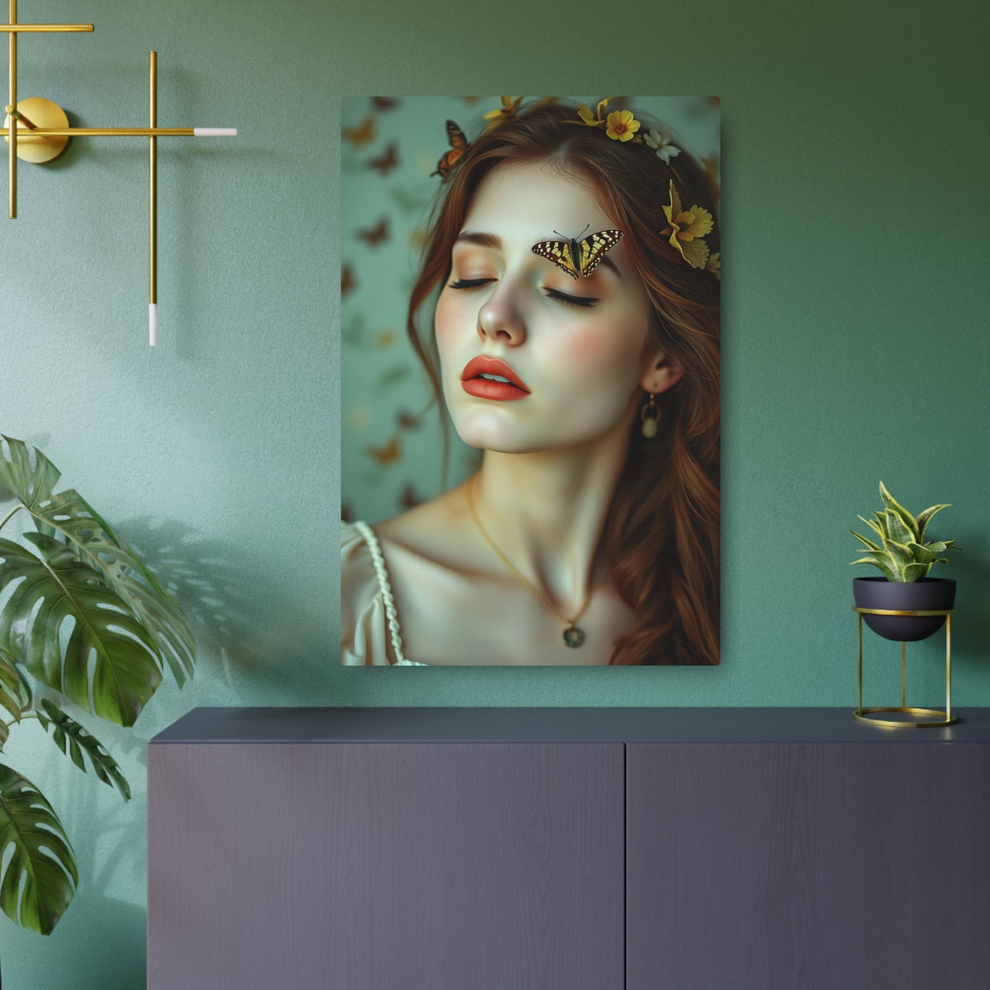 Enchanting Metal Wall Art: Butterfly Goddess Portrait for Dreamy Decor 24" x 36" (Vertical) 0.12''