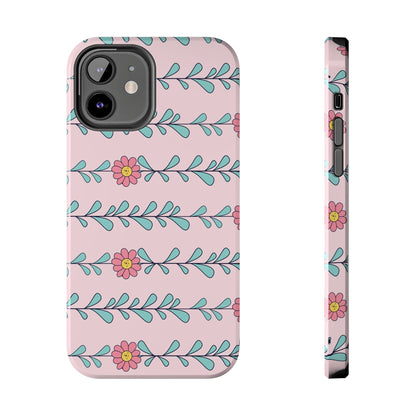 Seamless pattern pink flowers leaves Tough Phone Cases iPhone 12