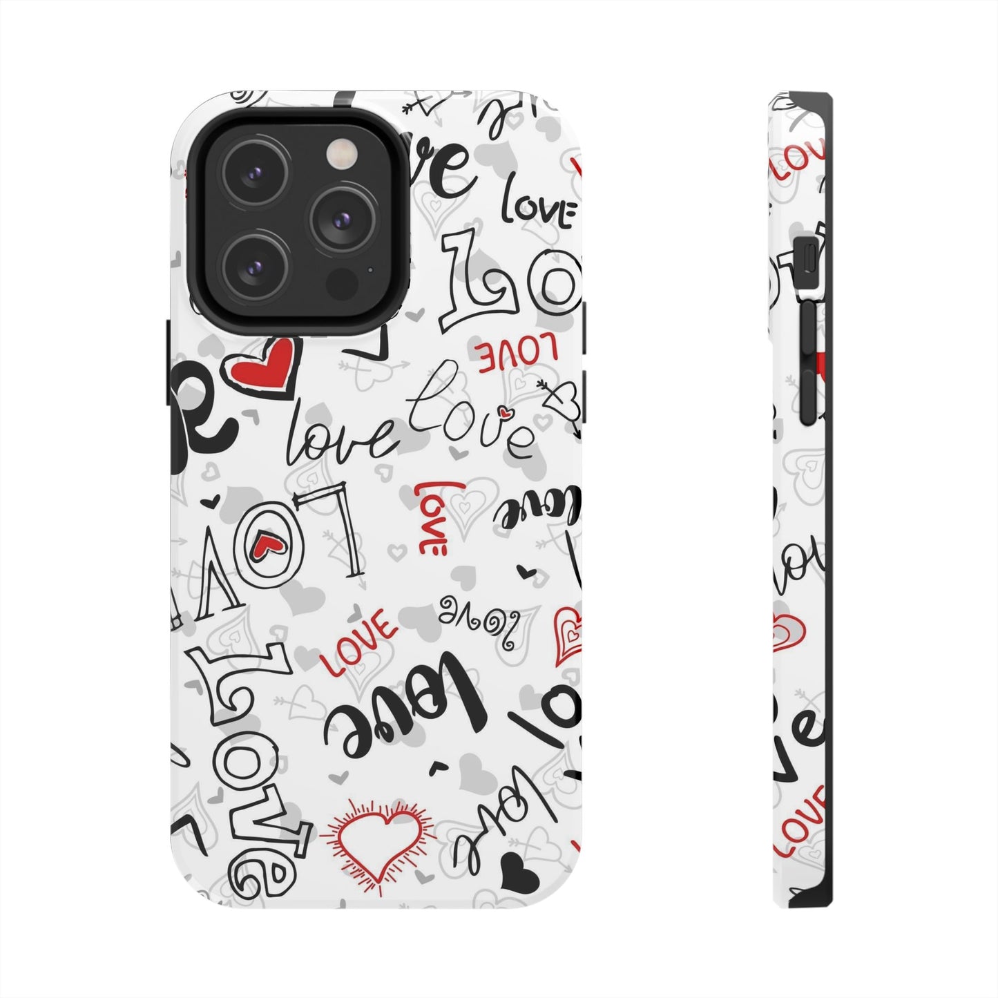 hearts with the words love Tough Phone Cases iPhone 14 Pro Max