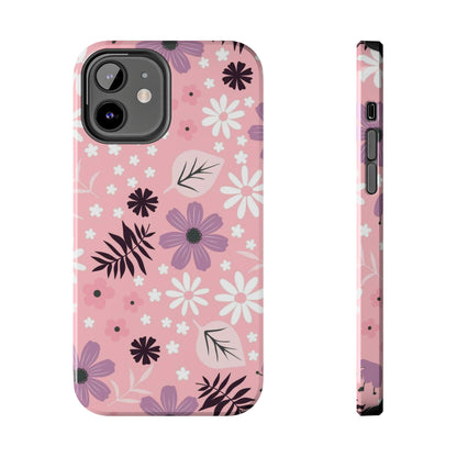 Seamless pink flourish pattern with field flowers tough phone case iPhone 12