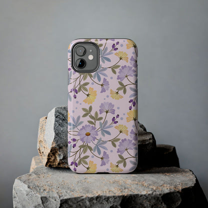 Blooming yellow and purple flowers Tough Phone Cases