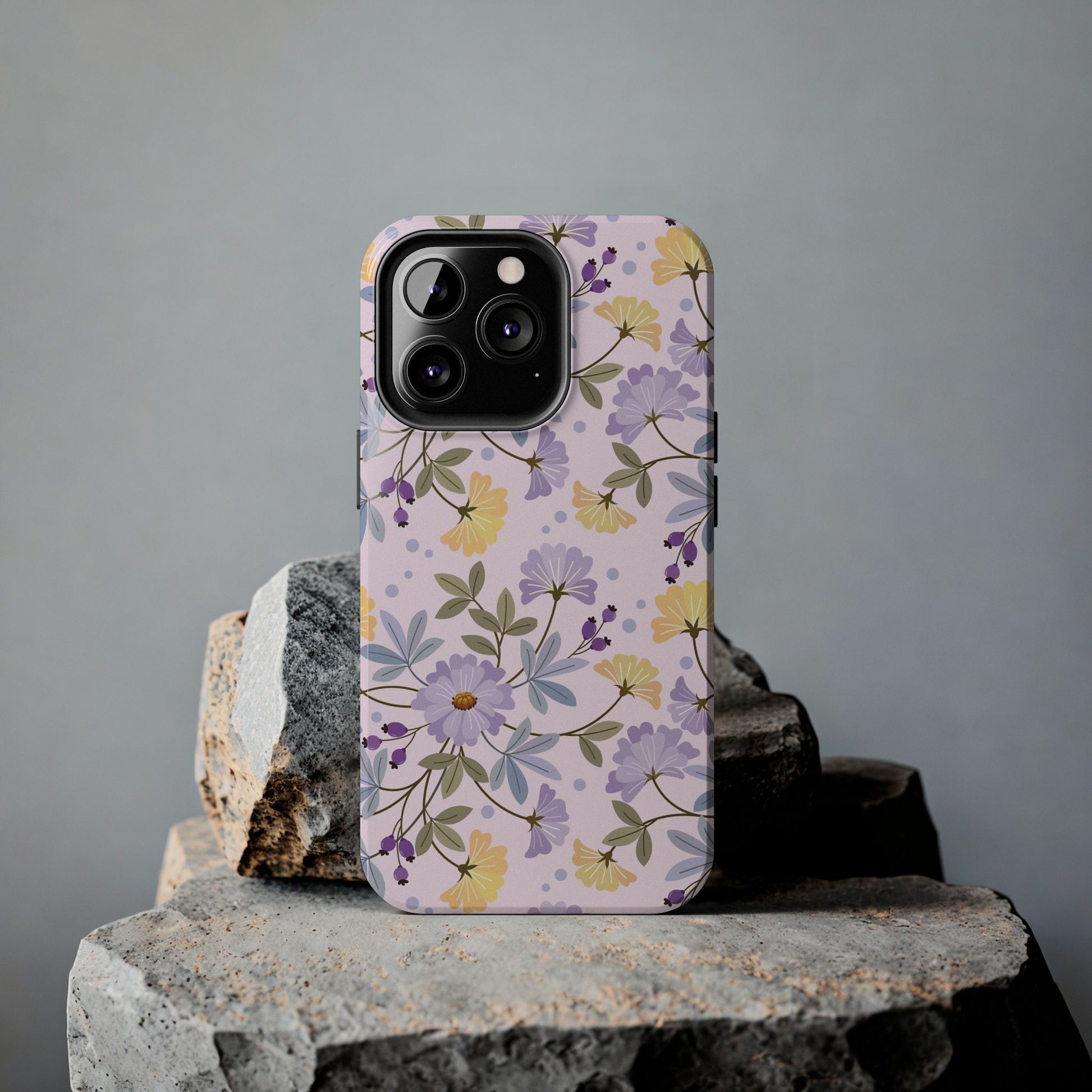 Blooming yellow and purple flowers Tough Phone Cases